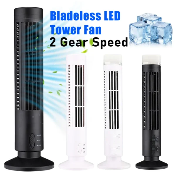 USB/LED Quiet Bladeless Oscillating Tower Fan