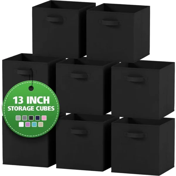 8 Pack- Fabric covered Heavy Duty 13 Inch Cube Storage Bins.