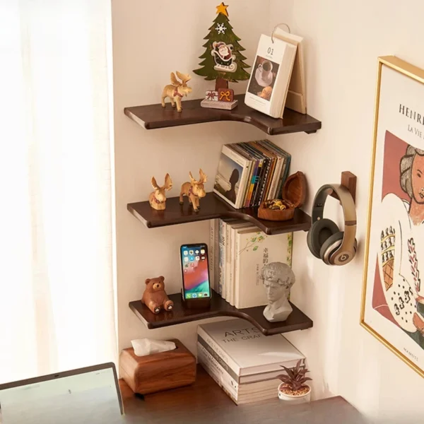 Wooden Corner Wall Shelves Space Saving Organizer