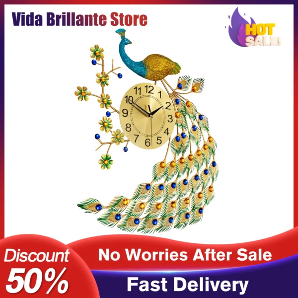 Peacock Wall Clock 75x65cm Silent Movement